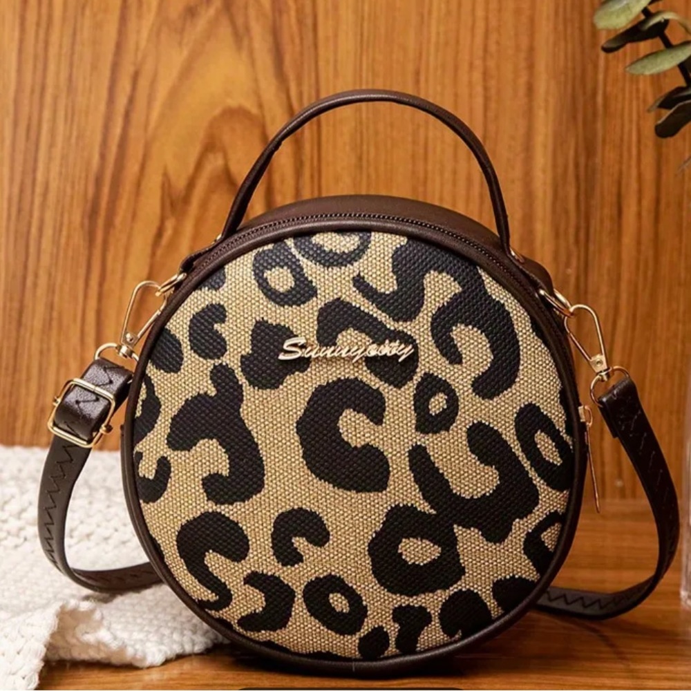 Leopard print round crossbody